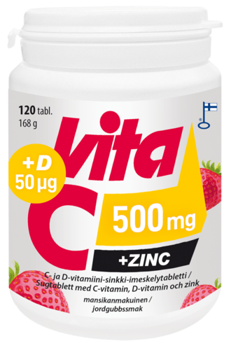 Vita-C 500 mg + sinkki 15 mg + D 50 mikrog 120 tablettia