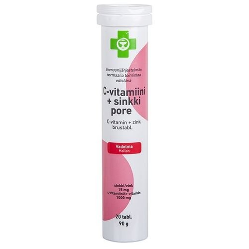 Apteekki C-vitamiini + sinkki Pore 20 poretablettia (vadelma)