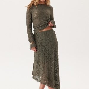 BUBBLEROOM Asymmetric Lace Skirt Dusty green XL
