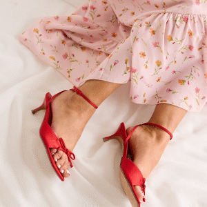 BUBBLEROOM Bow Low heel Strap Sandal Red 40