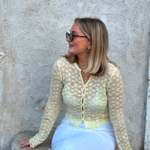 BUBBLEROOM Button Lace Cardigan Yellow XL