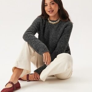 BUBBLEROOM Knitted Bouclé Sweater Dark grey melange XL