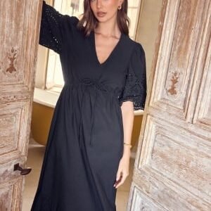BUBBLEROOM Midi Broderie Anglaise Dress Black XL