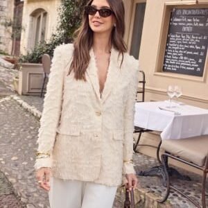 Bubbleroom Occasion Featherlike Oversized Blazer Cream XL