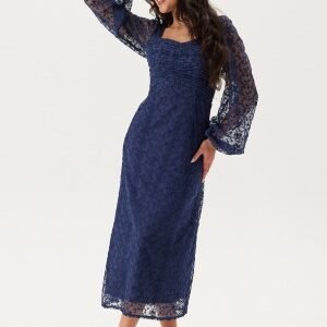 Bubbleroom Occasion Ruched L/S Midi Dress  Navy 42