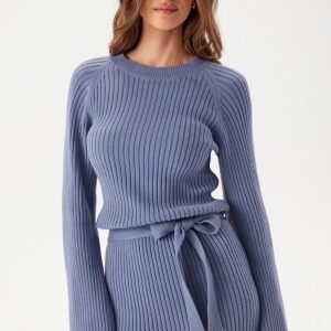 BUBBLEROOM Round Neck Rib Knitted Maxi Dress  Dusty blue XL