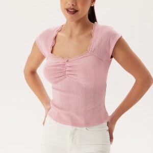 BUBBLEROOM Short Sleeve Pointelle Top Light pink XL