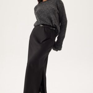 BUBBLEROOM Slit Satin Maxi Skirt Black 42