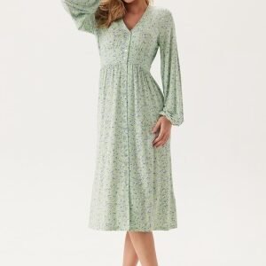 BUBBLEROOM Midi Button Volume Sleeve Dress Light green/Patterned XL
