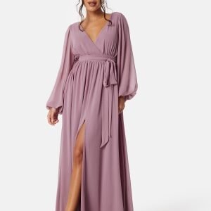 Goddiva Long Sleeve Chiffon Dress Dusty Lavender S XL (UK16)