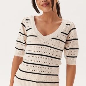 Happy Holly Short Sleeve Knit Sweater Cream/Black 48/50
