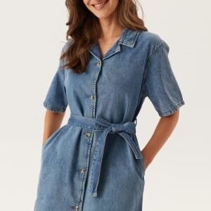 ONLY Onlellie Ss Mini Belt Dress Light Blue Denim XS