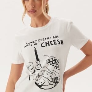 ONLY Onlpenny Life Reg S/S FOOD TOP Bright White Print:cheese XS