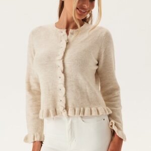 Pieces Pclydia Ls Frill Knit Cardigan Birch Detail:Melange L